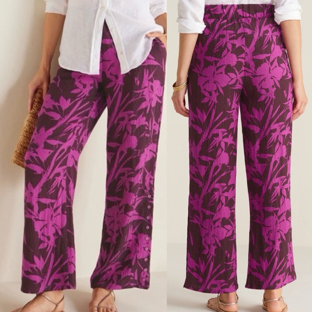 Soft Surroundings Oceo Gauze Wide-Leg Pants Tropical Fuchsia Size Medium NEW